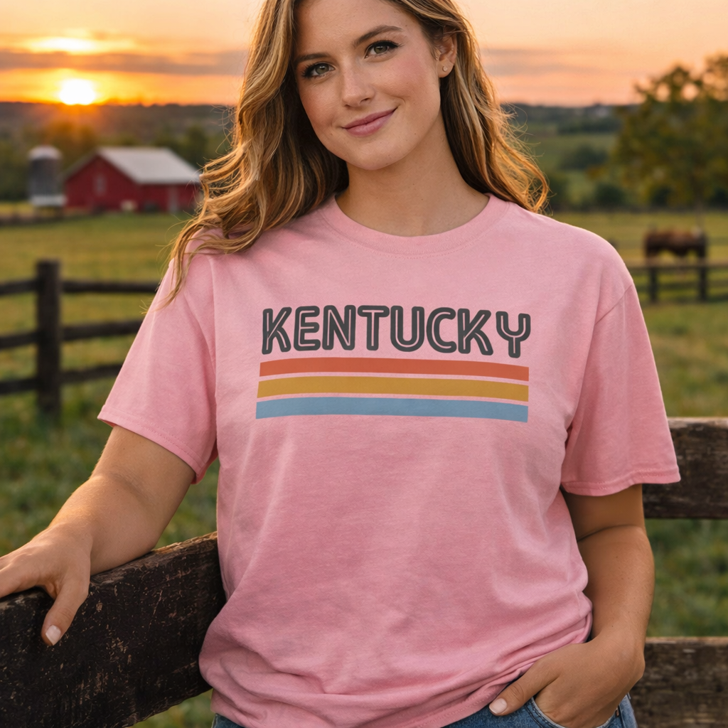 Kentucky Shirt | Retro Sunset Stripe Design | Basic Cotton