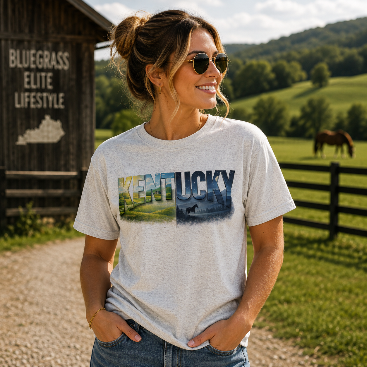 Kentucky Landscape T-Shirt | Day & Night Art Design | Classic