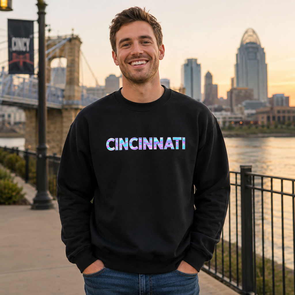 Cincinnati Sweatshirt | Neon Iridescent City Design | Unisex Classic Fit
