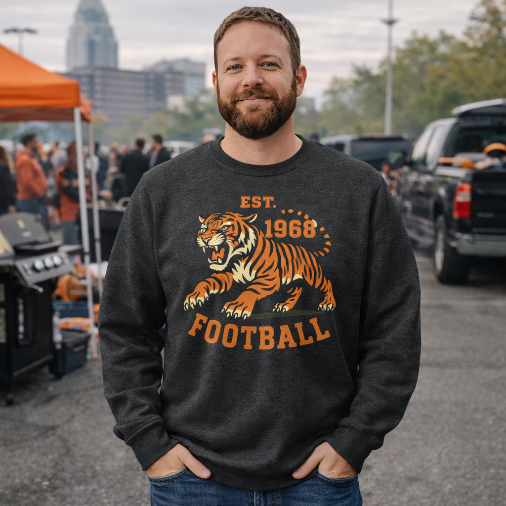 Retro Tiger Football Sweatshirt | Est. 1968 Vintage Style
