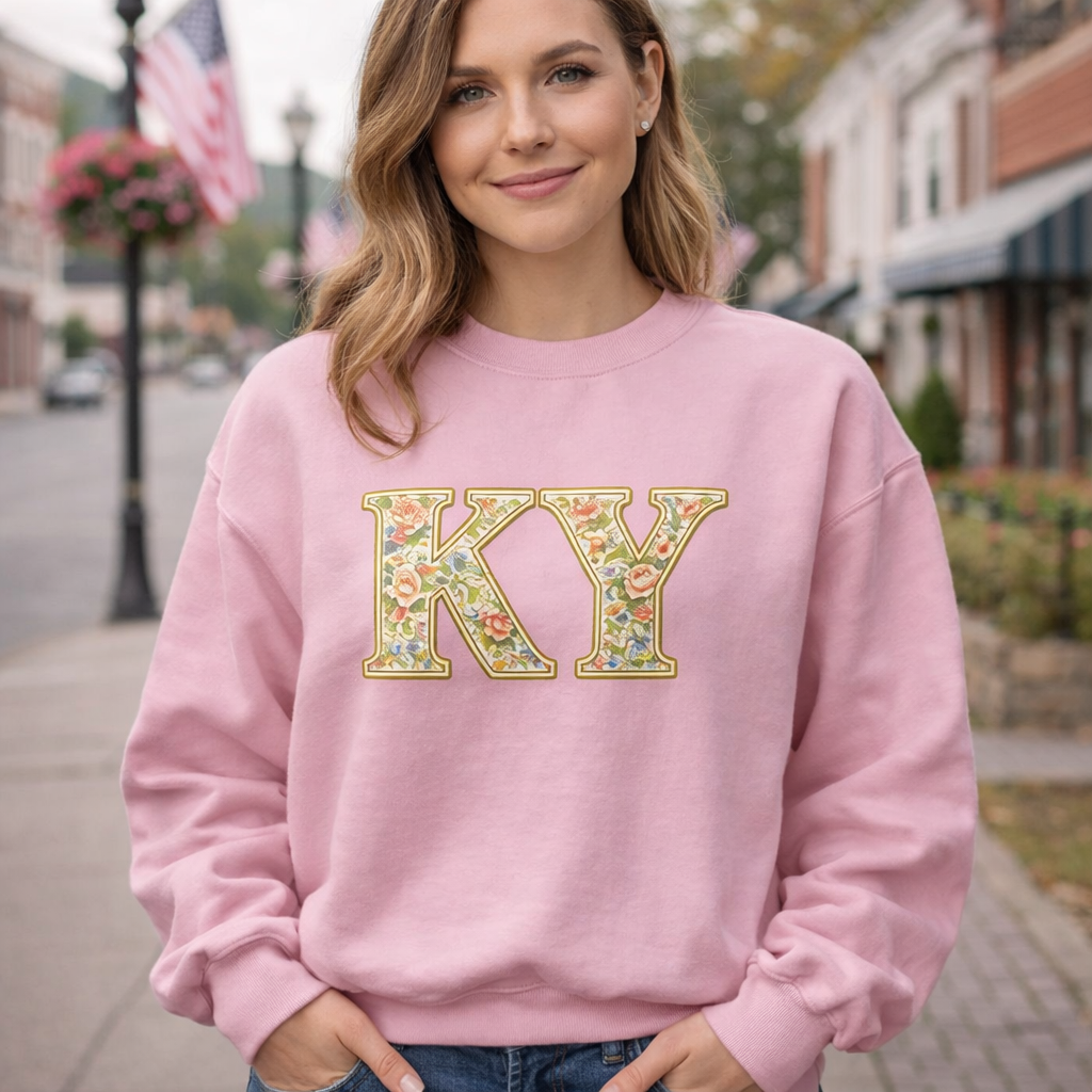 Kentucky Multicolor Floral Letter Sweatshirt | Botanical KY Design | Classic Crewneck