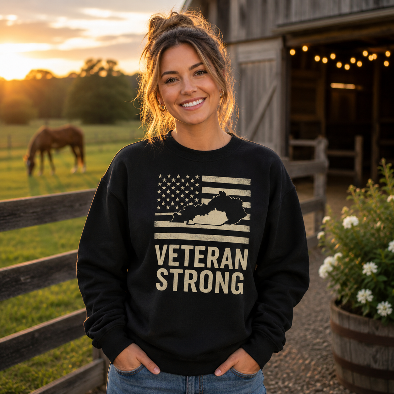 Veteran Strong Kentucky Sweatshirt | Patriotic Flag Design