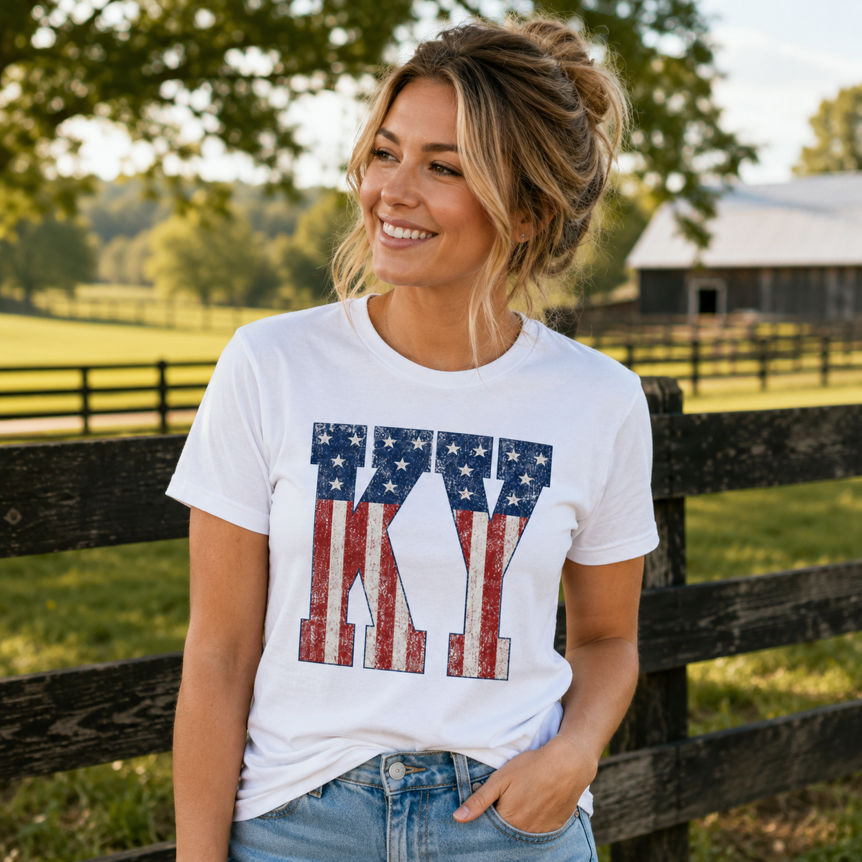 Kentucky Vintage Script Patriotic Graphic T-Shirt | Classic Airlume Tee