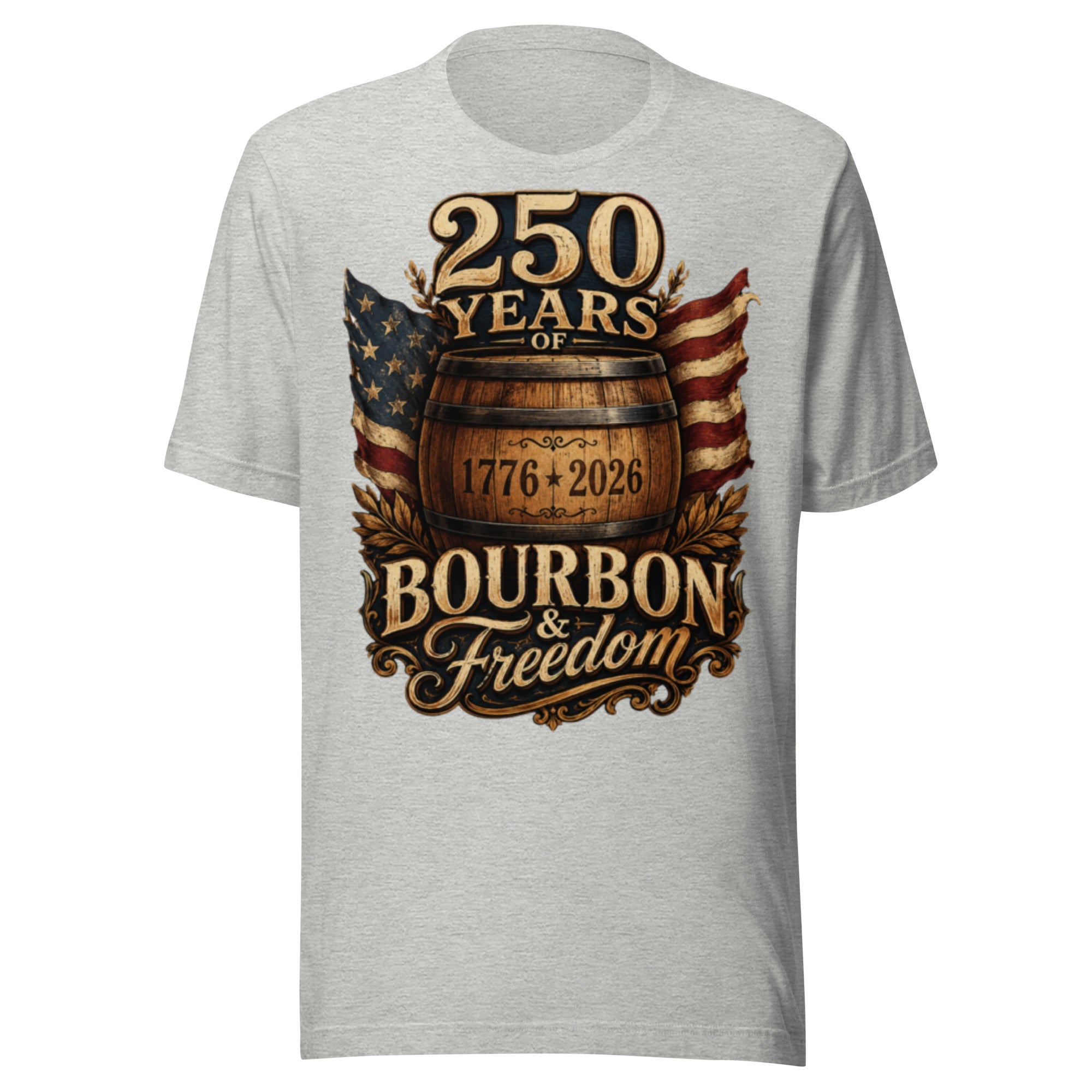 250 Years of Bourbon & Freedom T-Shirt | Heritage Barrel Design | Classic - Bluegrass Elite Apparel LLC