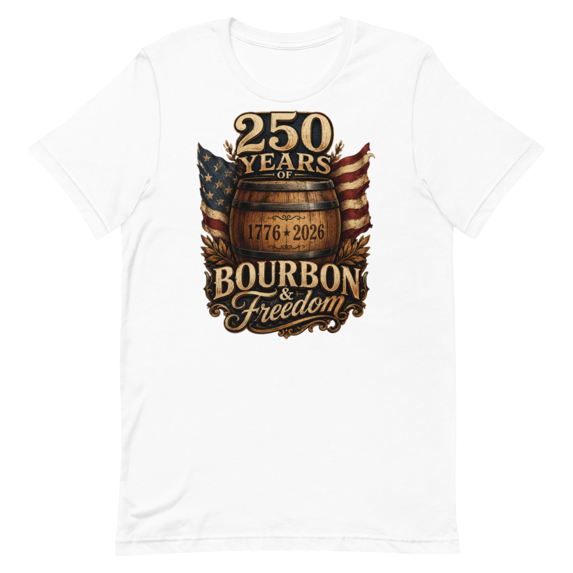 250 Years of Bourbon & Freedom T-Shirt | Heritage Barrel Design | Classic - Bluegrass Elite Apparel LLC