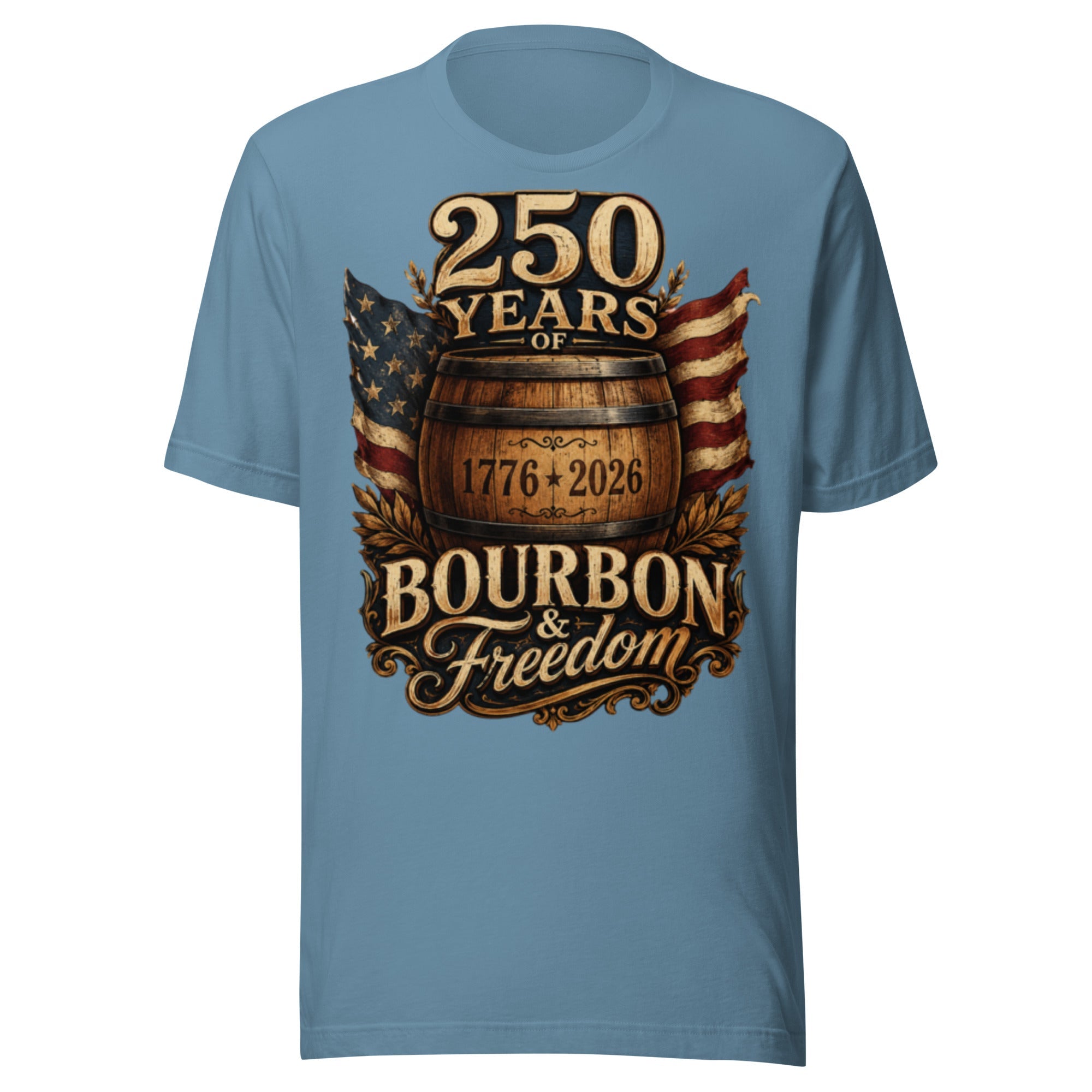 250 Years of Bourbon & Freedom T-Shirt | Heritage Barrel Design | Classic - Bluegrass Elite Apparel LLC