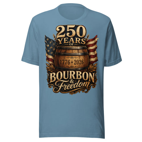 250 Years of Bourbon & Freedom T-Shirt | Heritage Barrel Design | Classic - Bluegrass Elite Apparel LLC