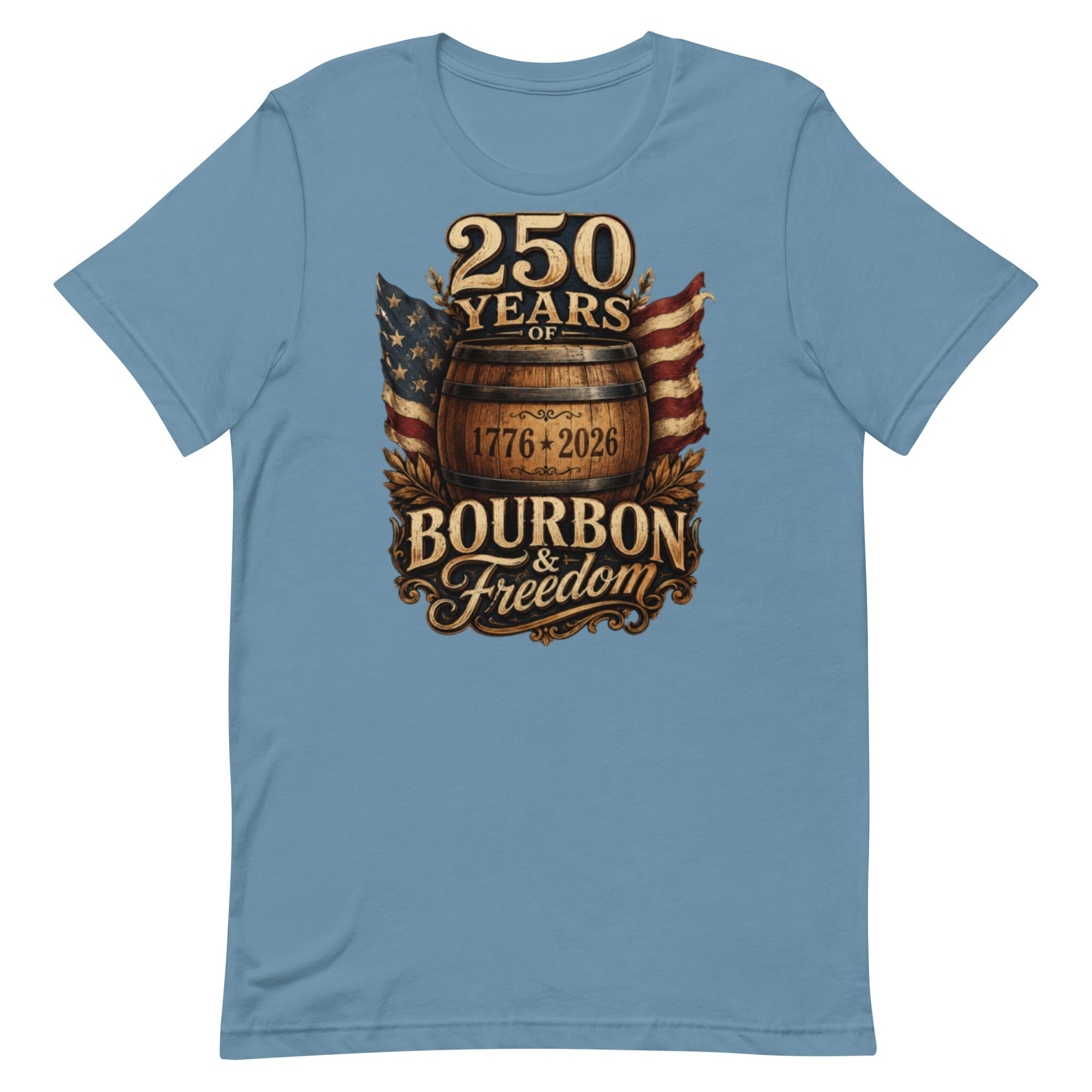 250 Years of Bourbon & Freedom T-Shirt | Heritage Barrel Design | Classic - Bluegrass Elite Apparel LLC