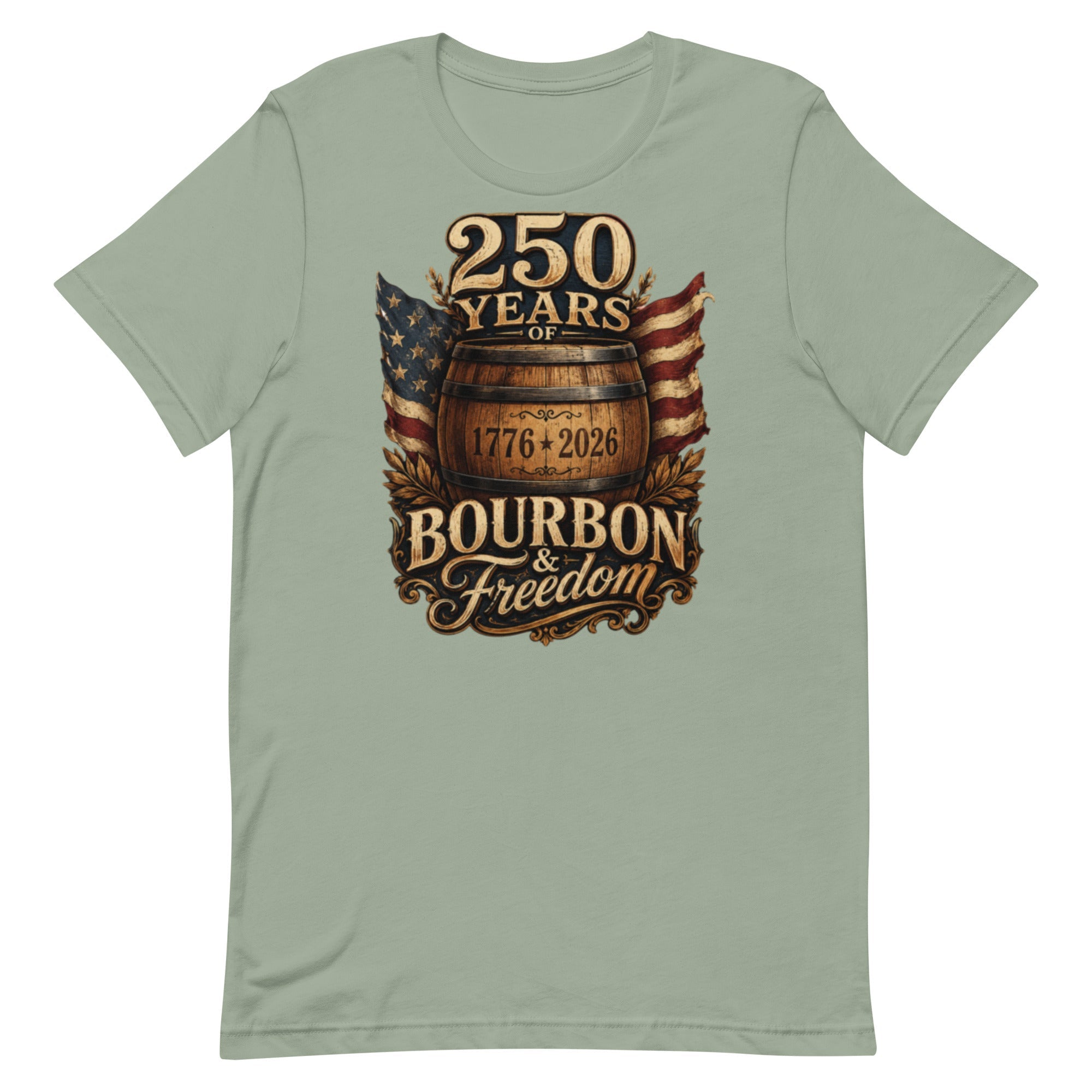 250 Years of Bourbon & Freedom T-Shirt | Heritage Barrel Design | Classic - Bluegrass Elite Apparel LLC