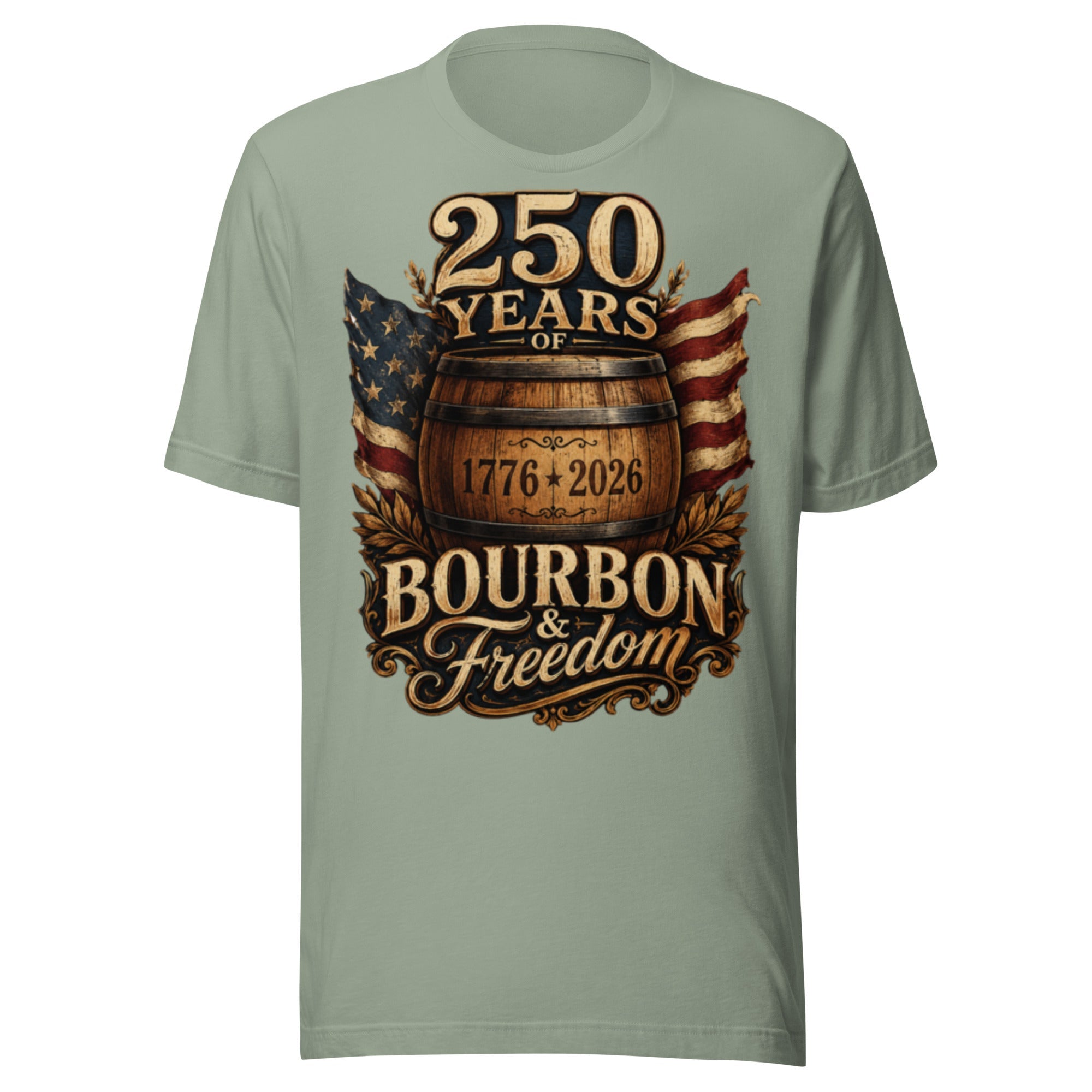 250 Years of Bourbon & Freedom T-Shirt | Heritage Barrel Design | Classic - Bluegrass Elite Apparel LLC
