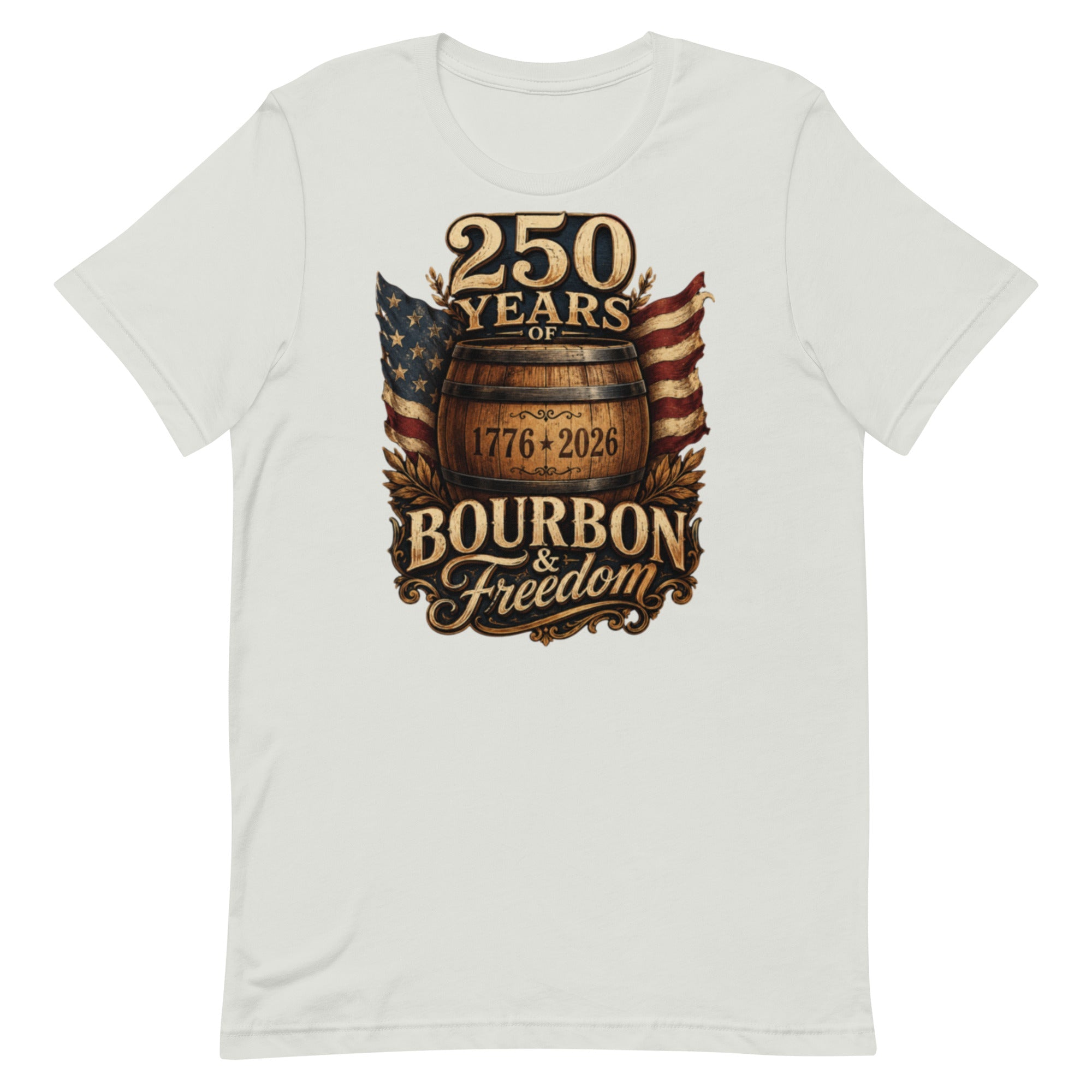 250 Years of Bourbon & Freedom T-Shirt | Heritage Barrel Design | Classic - Bluegrass Elite Apparel LLC