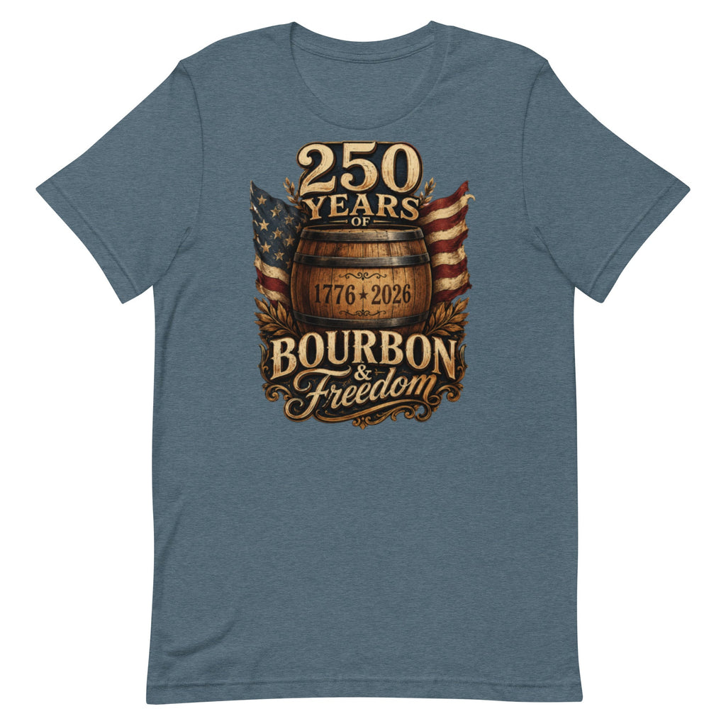 250 Years of Bourbon & Freedom T-Shirt | Heritage Barrel Design | Classic - Bluegrass Elite Apparel LLC