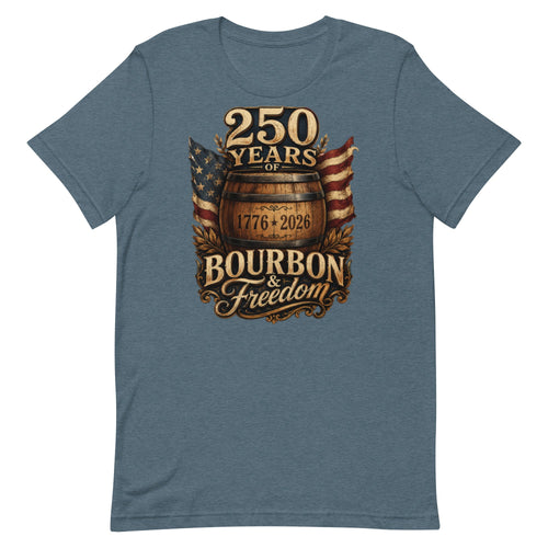 250 Years of Bourbon & Freedom T-Shirt | Heritage Barrel Design | Classic - Bluegrass Elite Apparel LLC