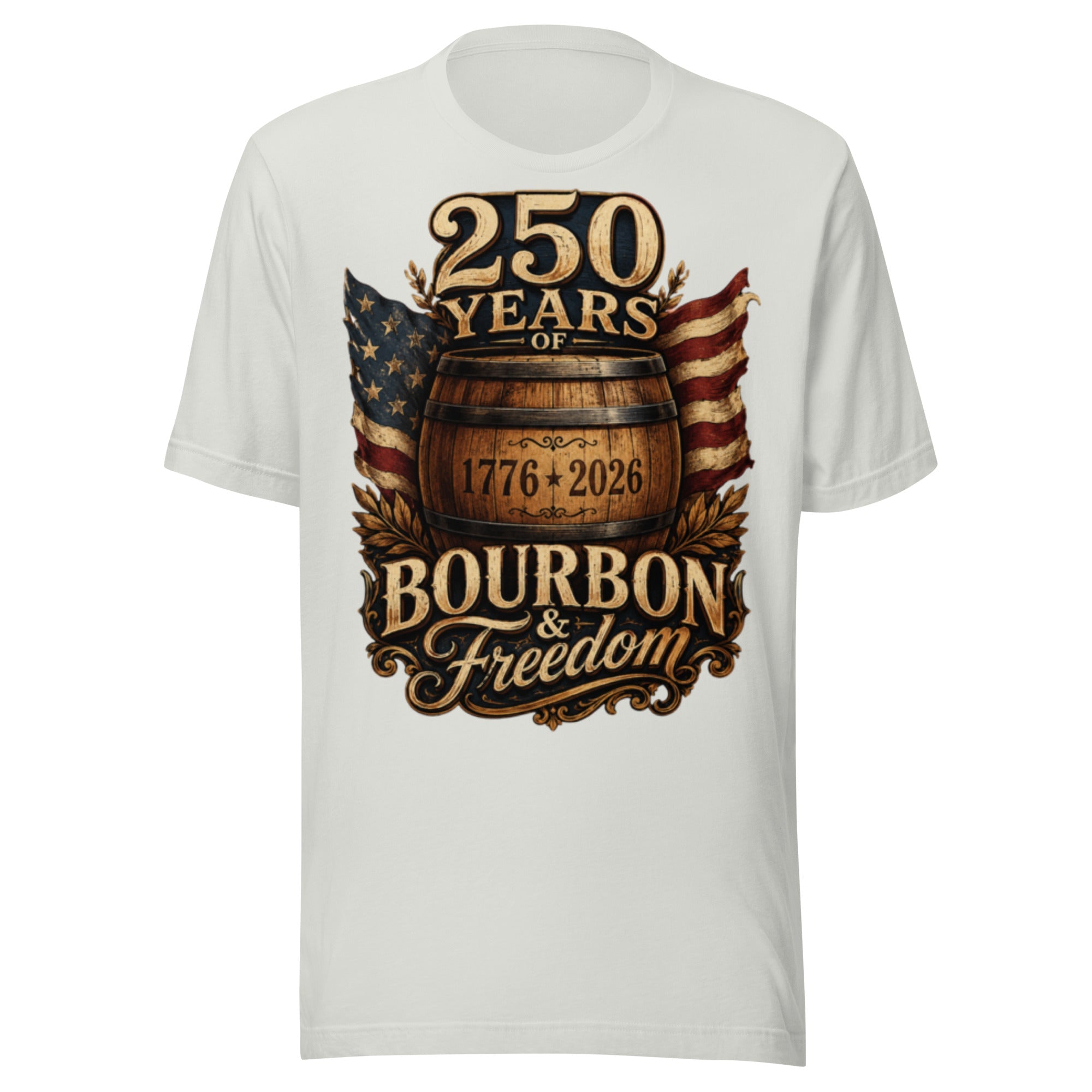 250 Years of Bourbon & Freedom T-Shirt | Heritage Barrel Design | Classic - Bluegrass Elite Apparel LLC