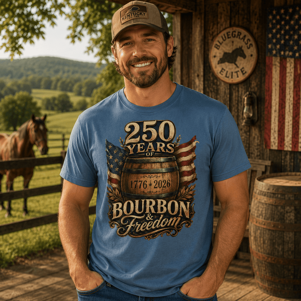 250 Years of Bourbon & Freedom T-Shirt | Heritage Barrel Design | Classic - Bluegrass Elite Apparel LLC