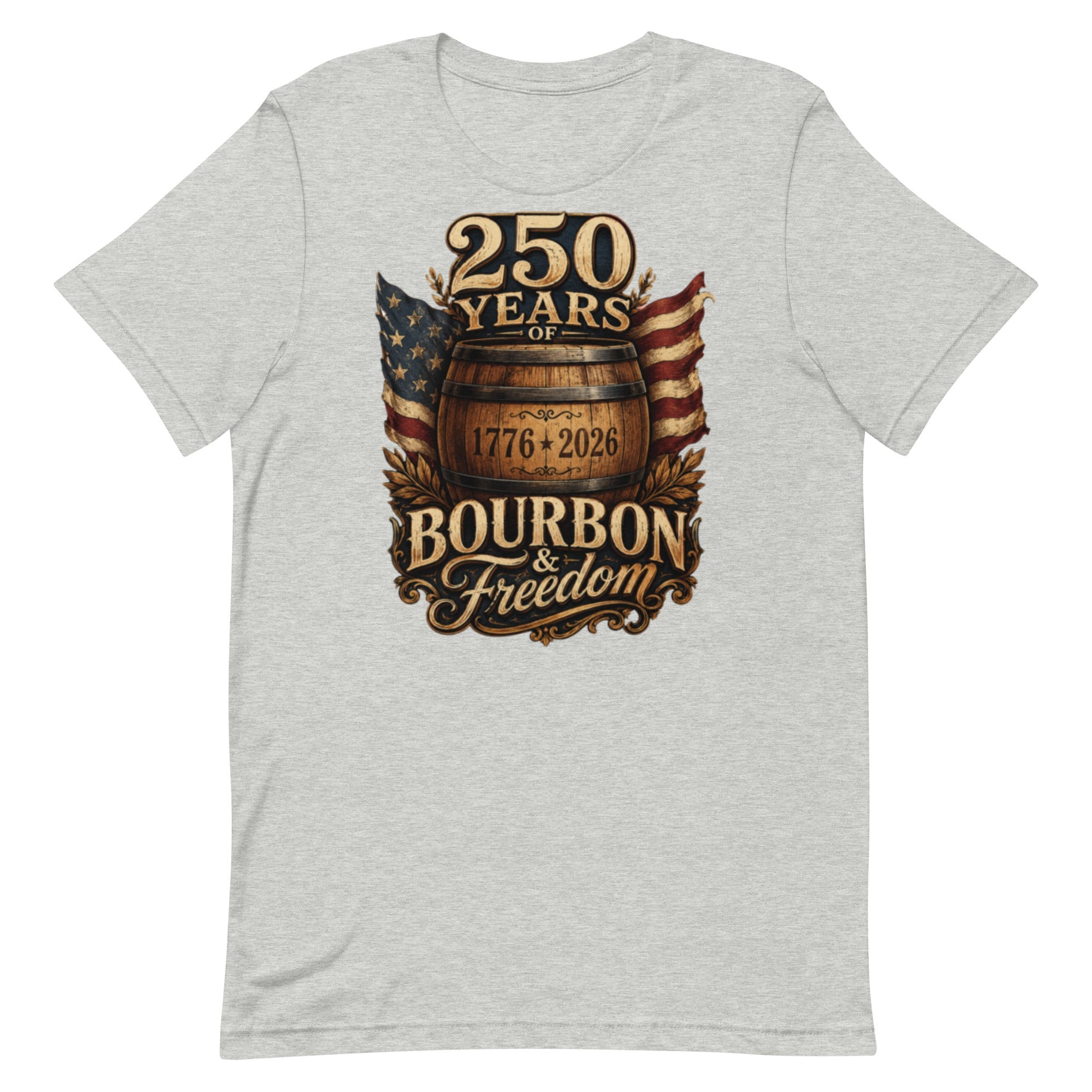250 Years of Bourbon & Freedom T-Shirt | Heritage Barrel Design | Classic - Bluegrass Elite Apparel LLC