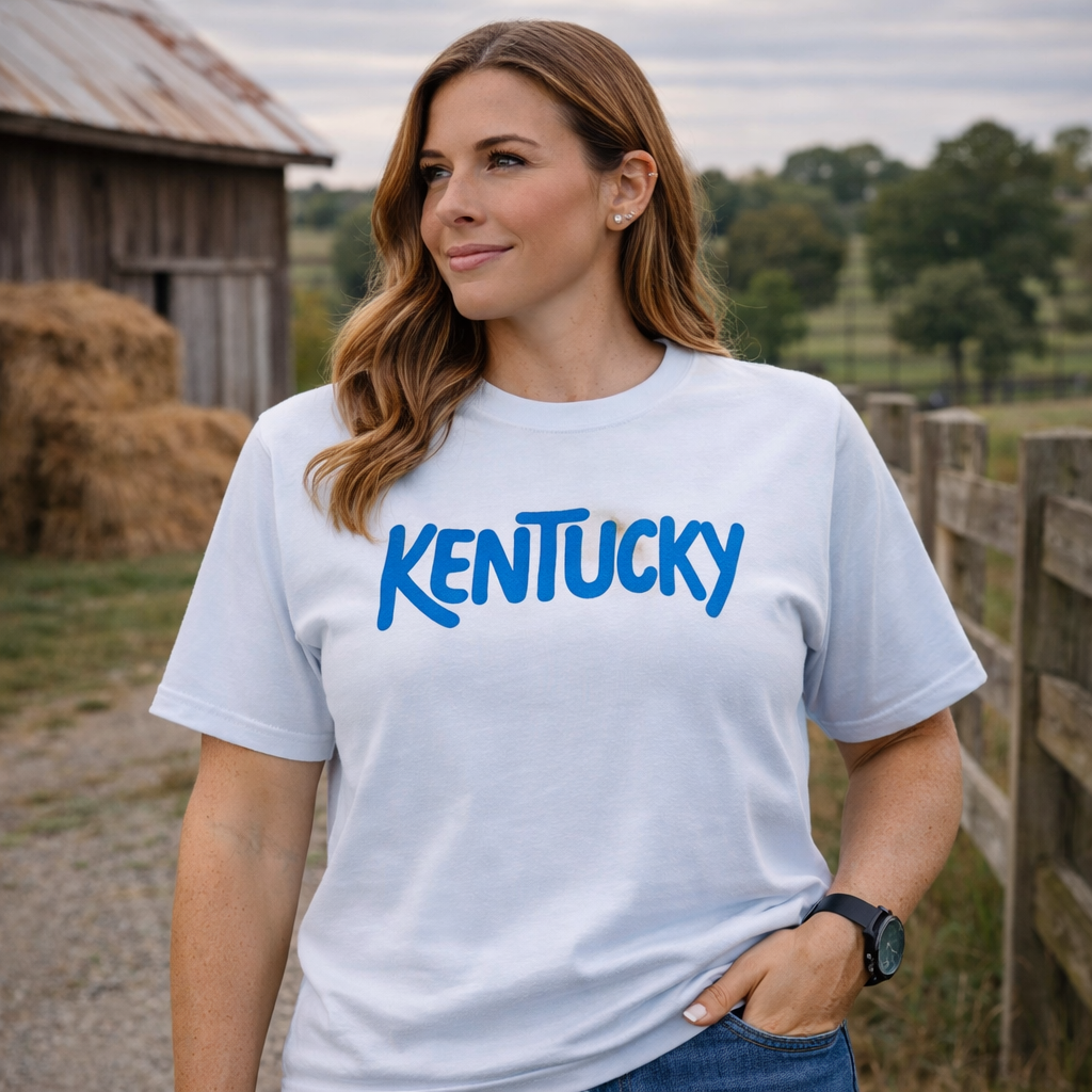 Kentucky T-Shirt | Retro Bubble Kentucky Blue Design | Softer Airlume Tee