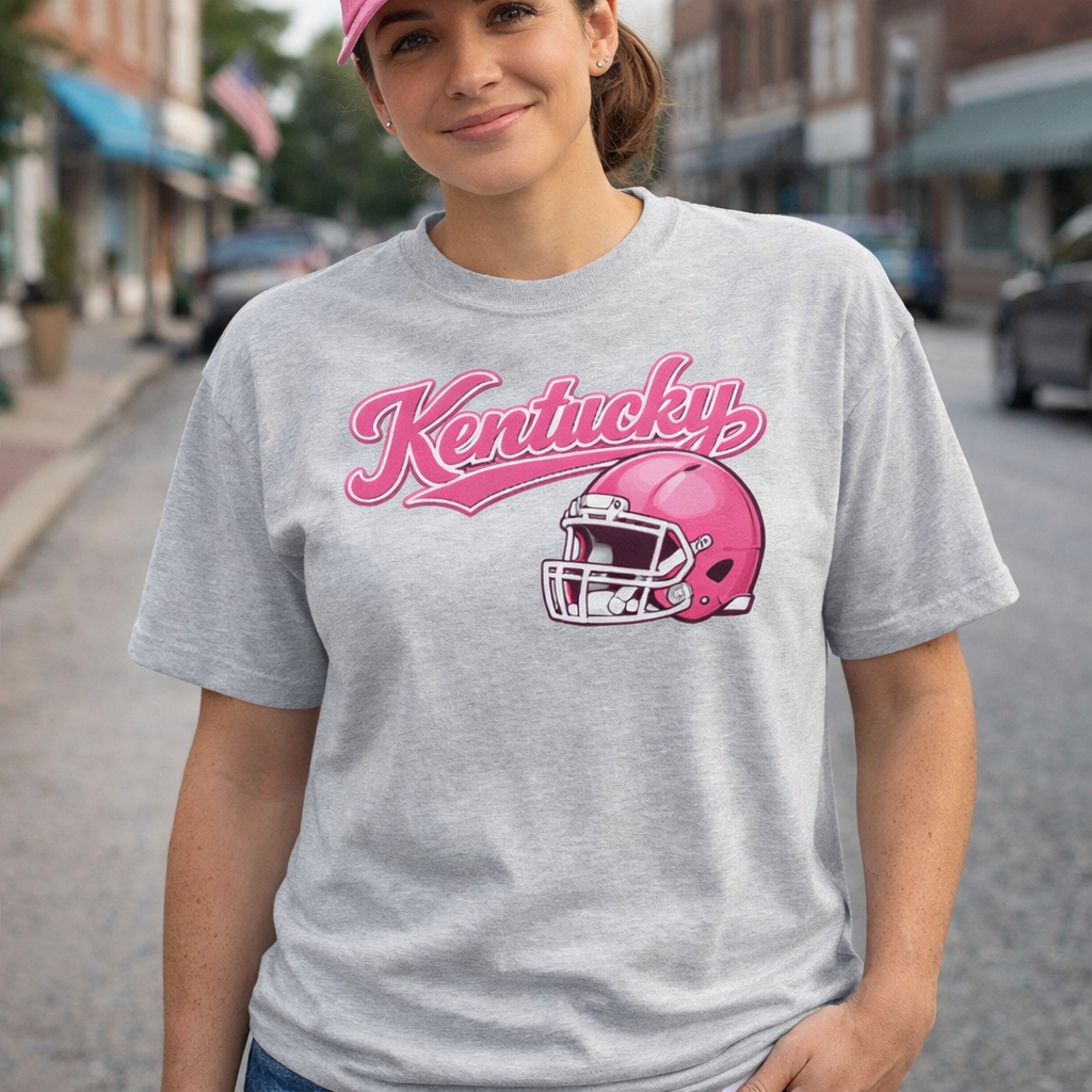 Kentucky Pink Script Helmet T-Shirt | Minimal Sports Design | Classic Airlume