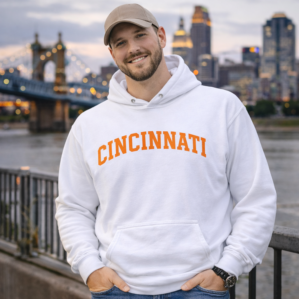 Cincinnati Football Hoodie | Arched Orange Text Design | Premium Fleece