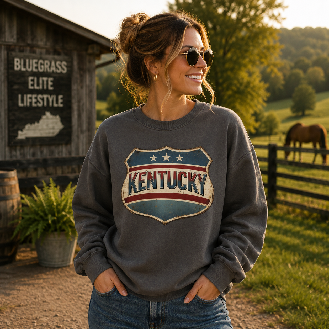 Kentucky Sweatshirt | Vintage Americana Crest | Cozy Fleece