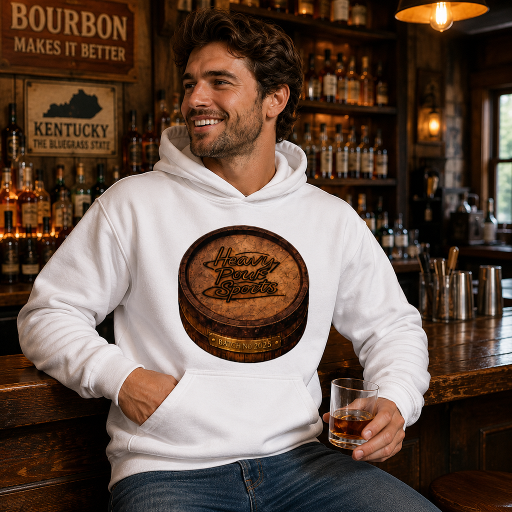Heavy Pour Sports Hoodie | Bourbon Barrel Batch No 2025 Design