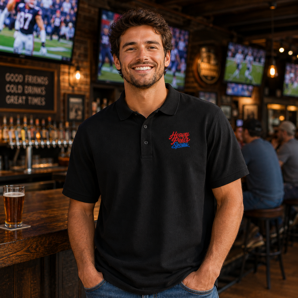 Heavy Pour Sports Polo Shirt | Script Logo Design | Basic Cotton