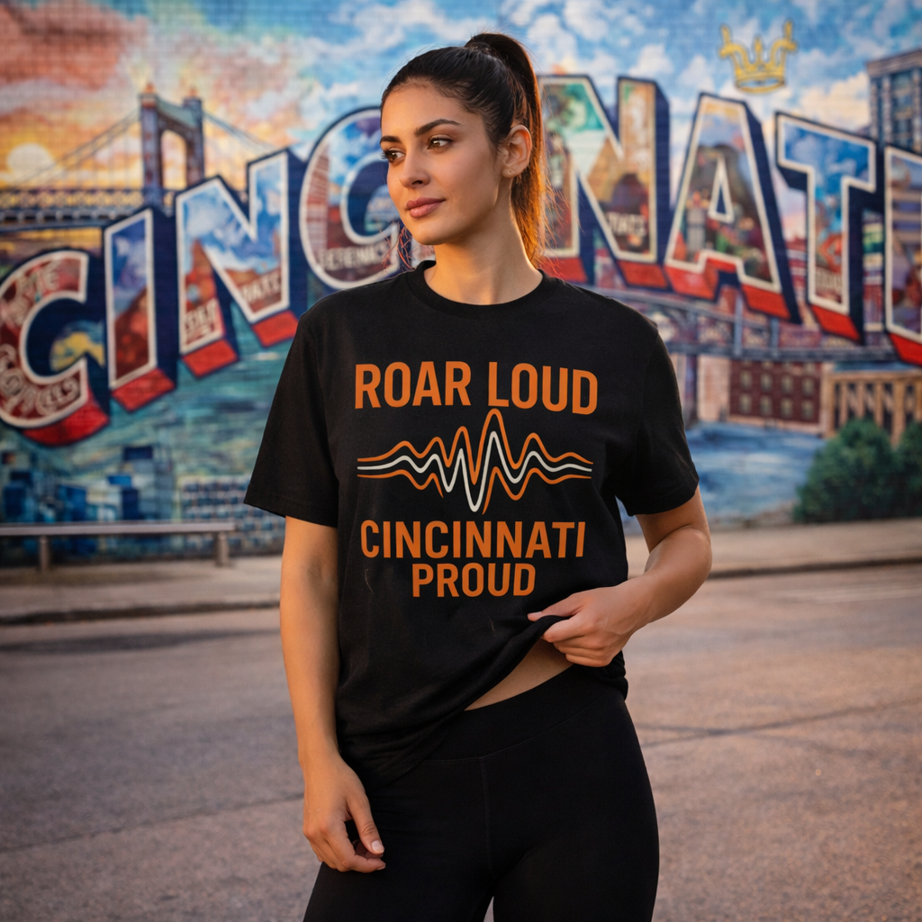 Cincinnati Football T-Shirt | Roar Loud Cincinnati Proud Design | Classic Cotton