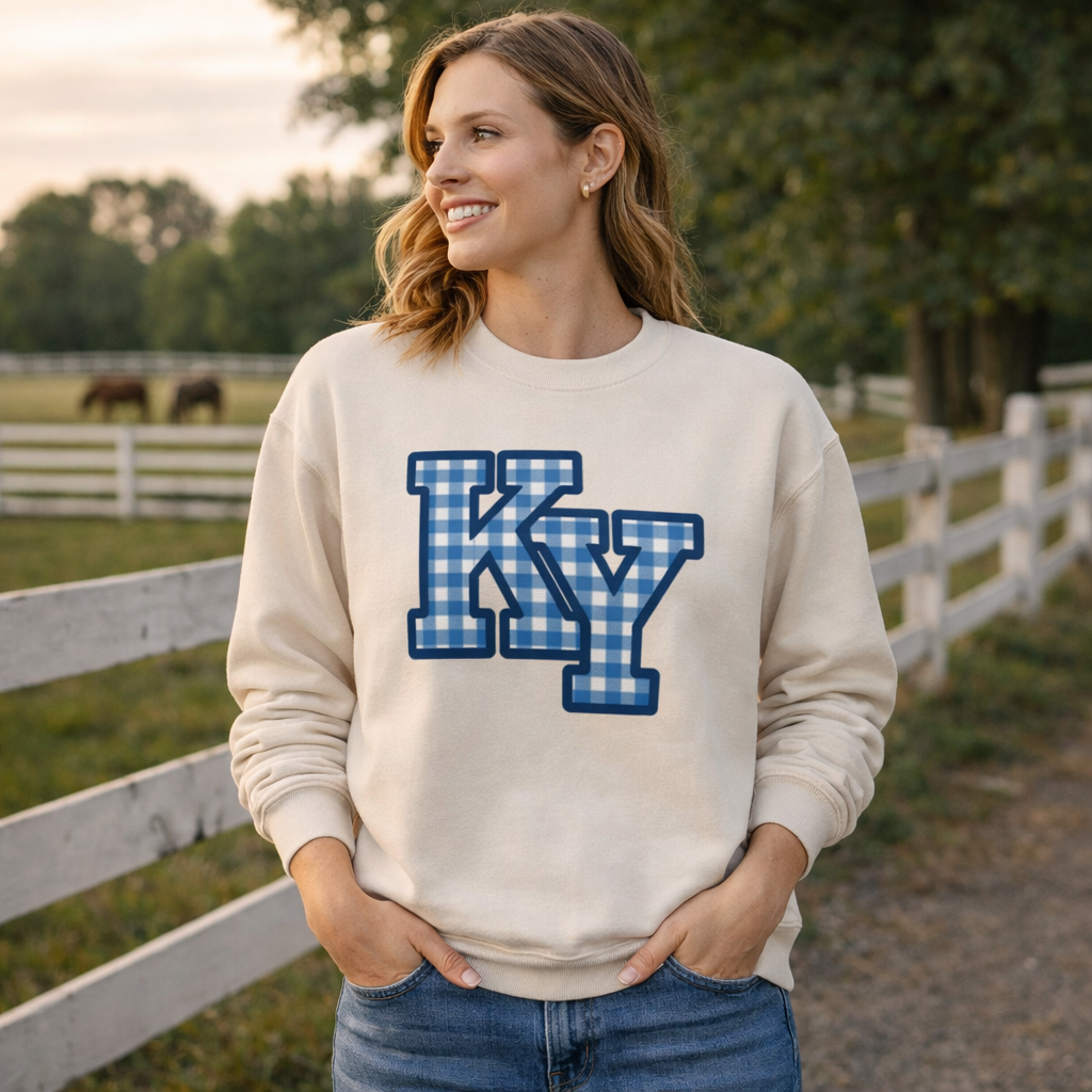 Kentucky Sweatshirt | Gingham KY Lettering | Oversized Heavyweight