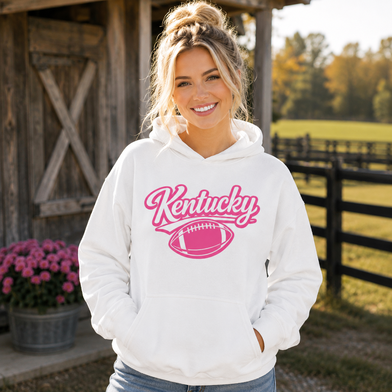 Kentucky Pink Script Ball Hoodie | Minimal Sports Design | Classic Fleece Pullover