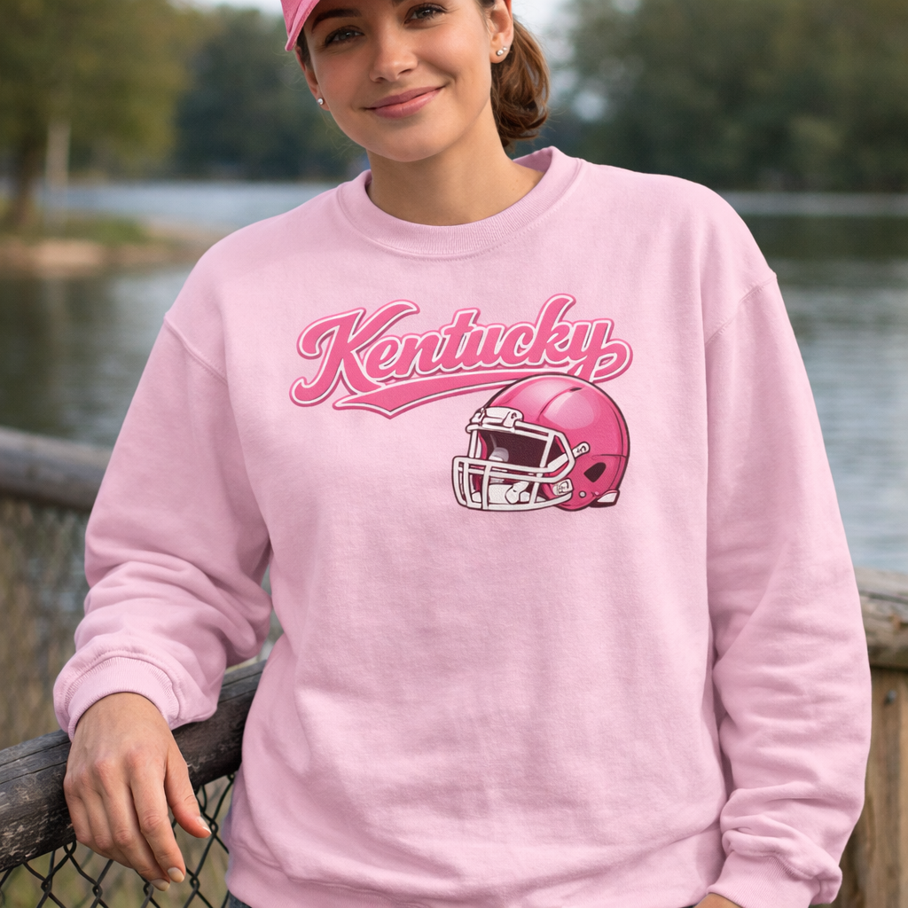 Kentucky Pink Script Helmet Sweatshirt | Minimal Sports Design | Classic Crewneck