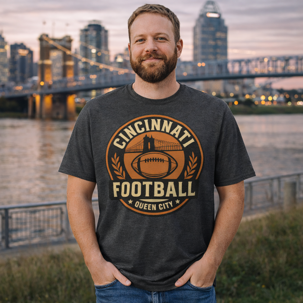 Vintage Cincinnati Football Emblem Tee | Queen City Logo | Basic Cotton