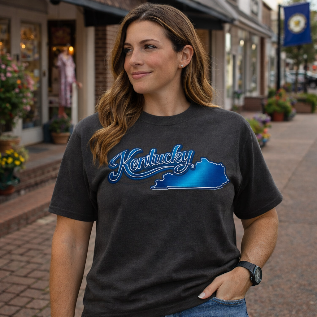 Kentucky T-Shirt | Script State Outline Design | Classic