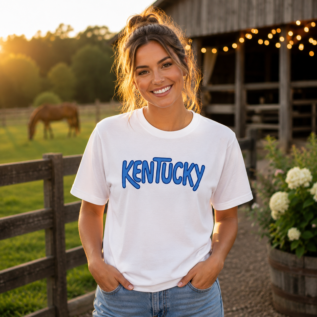 Kentucky T-Shirt | Retro Bubble Kentucky Blue Design | Softer Airlume Tee