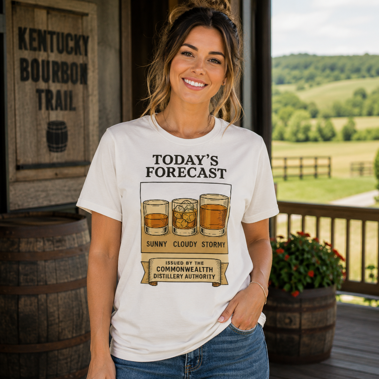 Today’s Forecast Whiskey T-Shirt | Illustrated Bourbon Weather Design | Classic Airlume Cotton