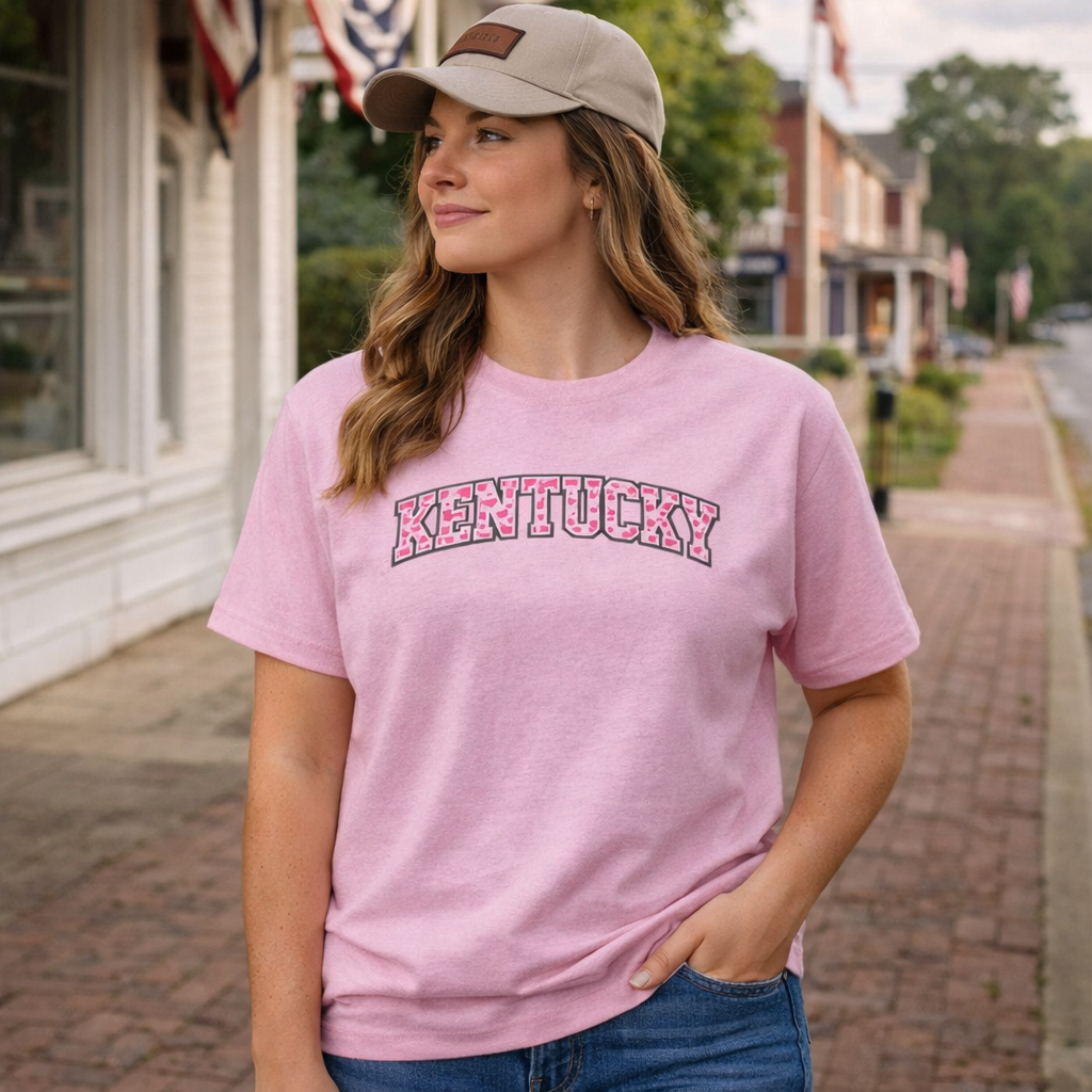Kentucky Valentine's T-Shirt | Pink Heart Print | Classic Cotton
