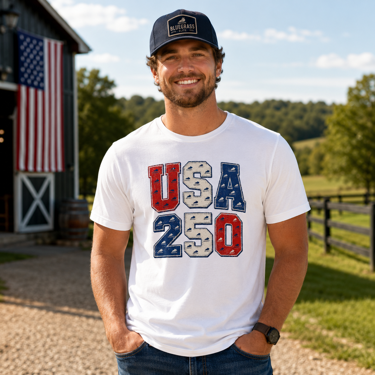 USA 250 Kentucky Heritage T-Shirt | Vintage Patriotic Number Design | Classic