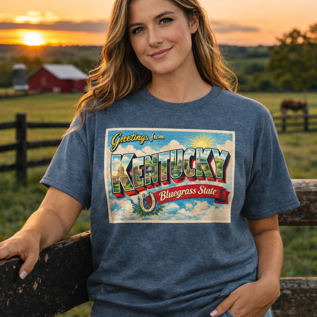 Greetings from Kentucky T-Shirt | Vintage Postcard Design | Classic Cotton