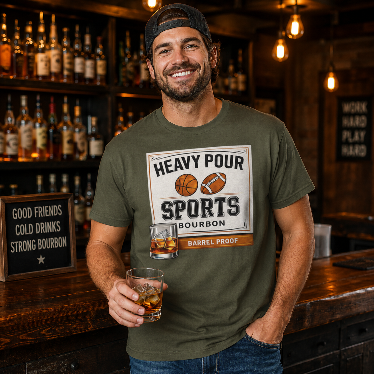 Heavy Pour Sports Bourbon T-Shirt | Barrel Proof Design | Classic