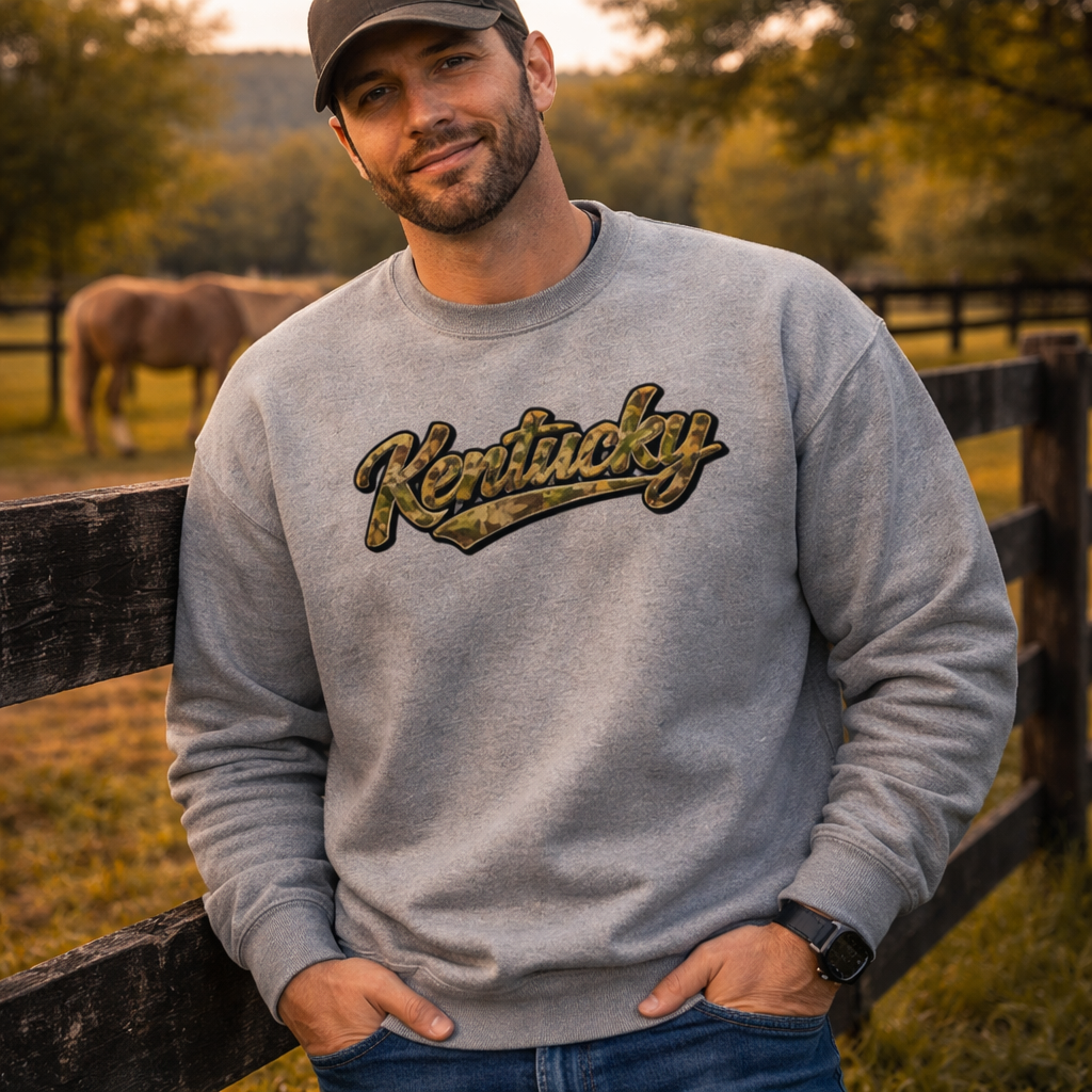 Kentucky Camo Sweatshirt | Outdoor Script Design | Unisex Fit