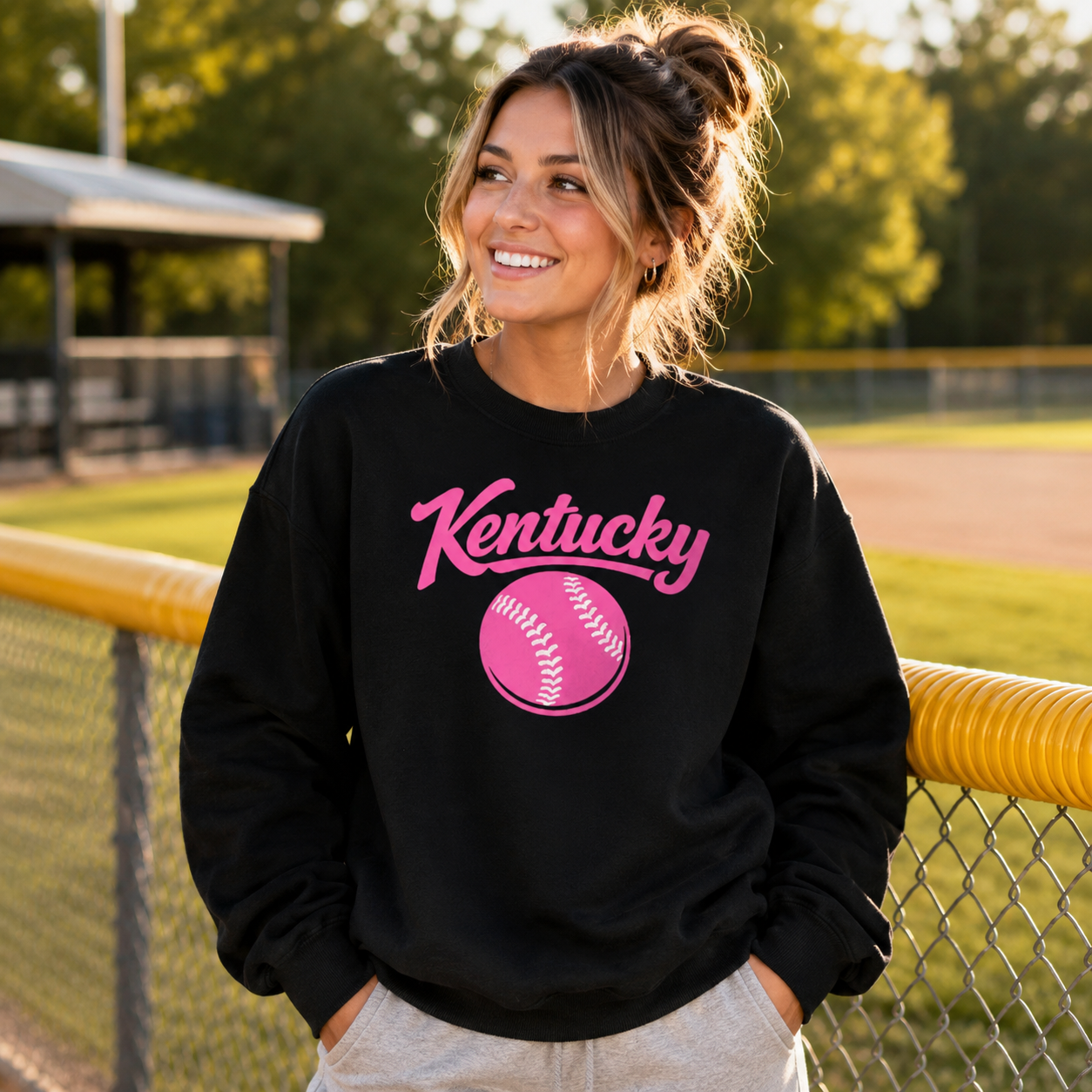 Pink Kentucky Script Softball Sweatshirt | Classic Crewneck