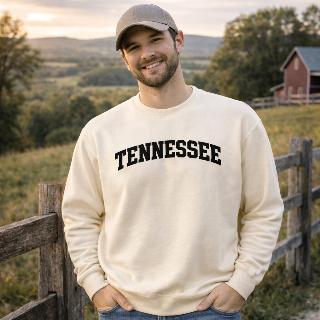 Tennessee Crewneck Sweatshirt | Arched Block Letter Design | Premium Fit