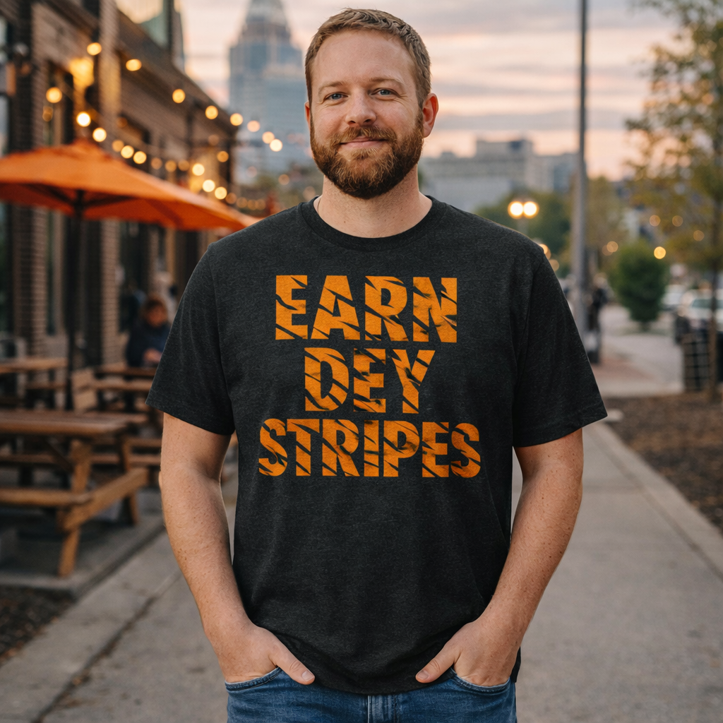 Cincinnati Football T-Shirt | Earn Dey Stripes Bold Graphic | Elite Tri-Blend