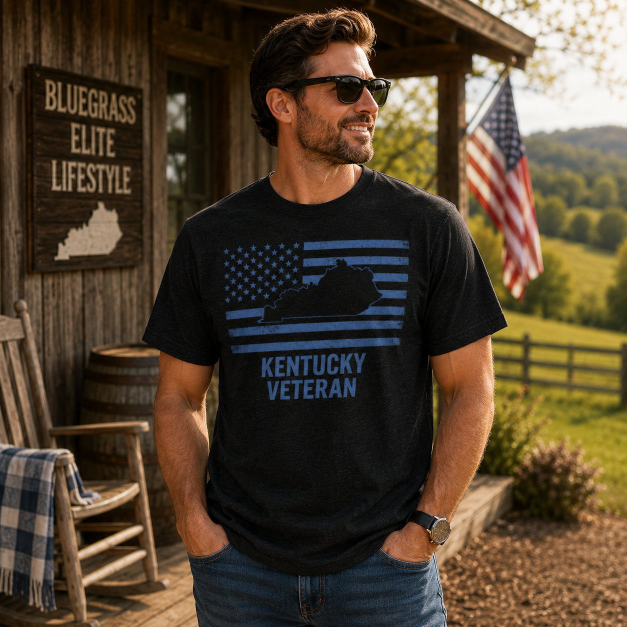 Kentucky Veteran T-Shirt | State Flag Design | Classic Cotton
