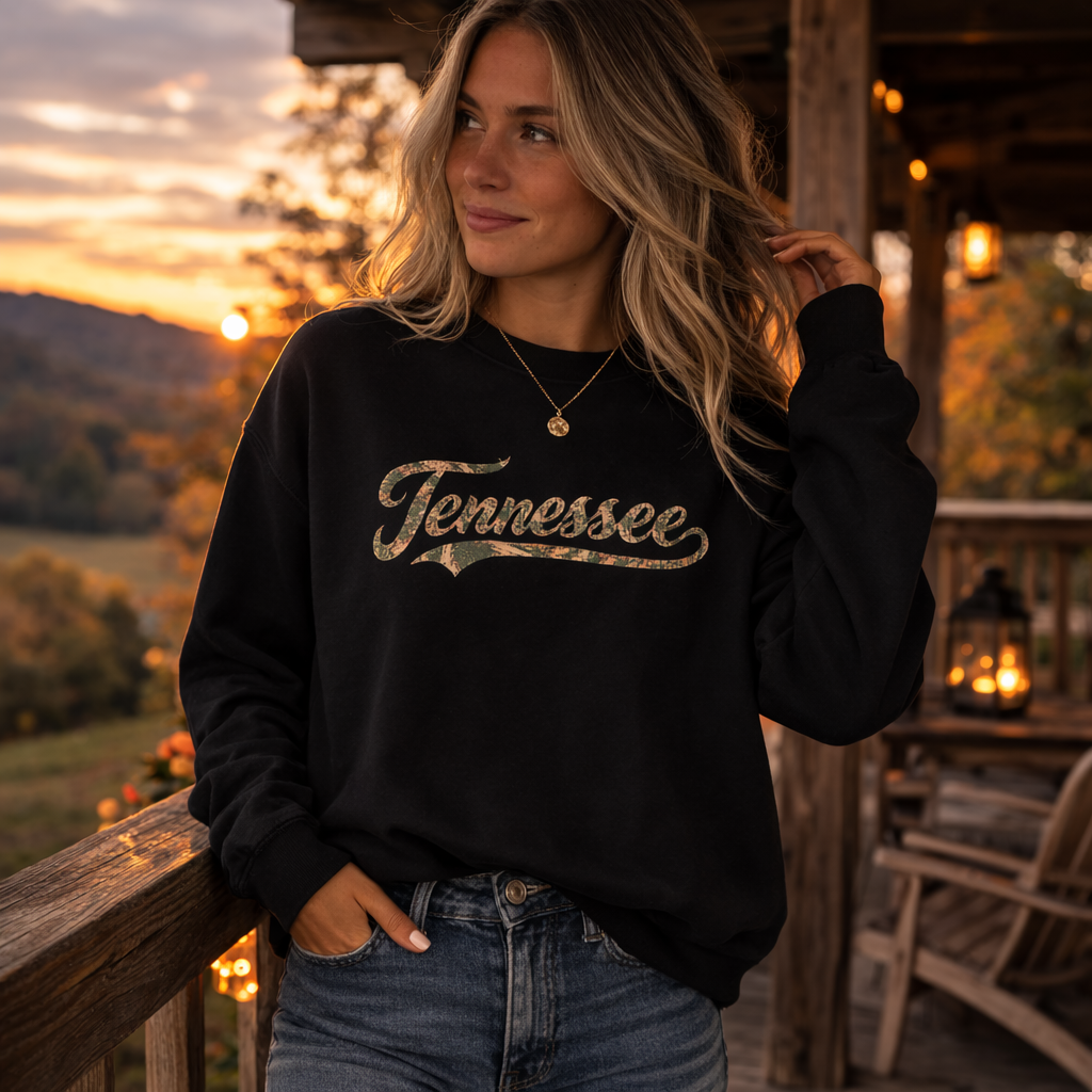 Tennessee Camo Sweatshirt | Script Mossy Design | Unisex Fit