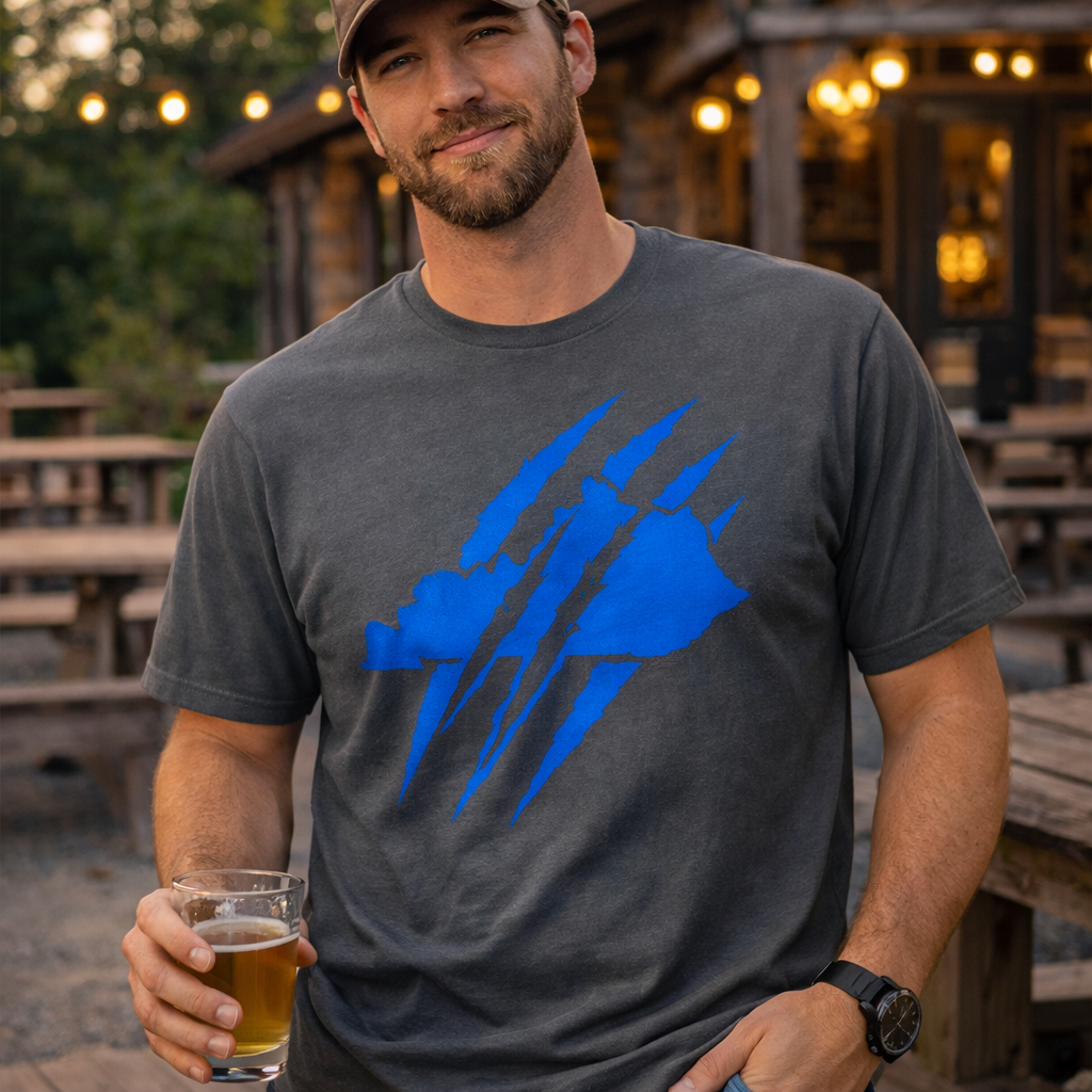 Kentucky Outline T-Shirt | Claw Marks Graphic Design Blue | Classic