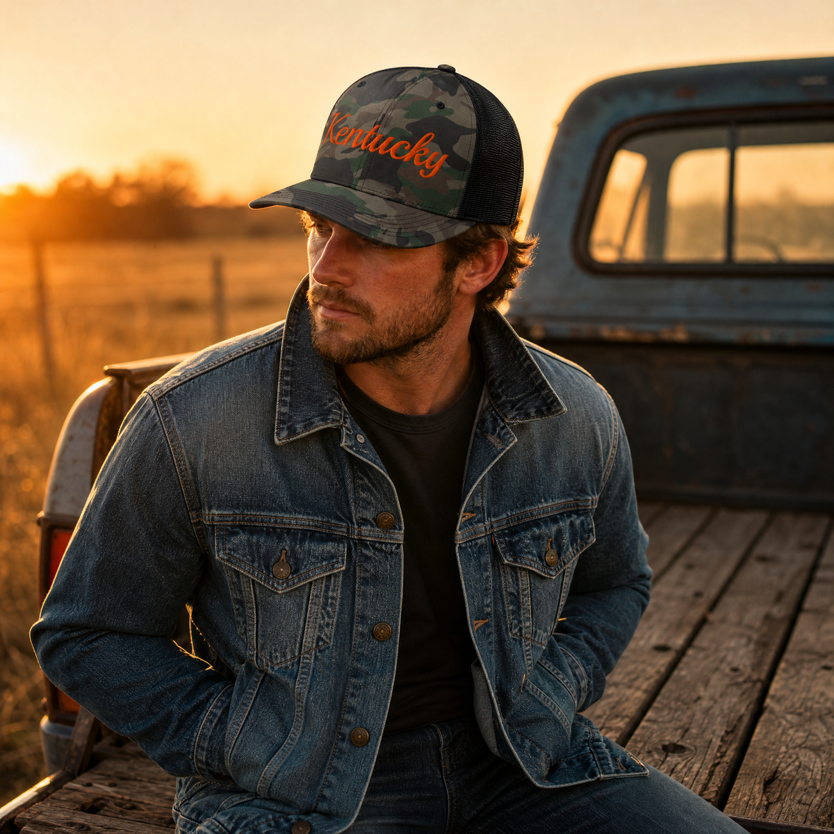 Kentucky Script Camo Trucker Hat
