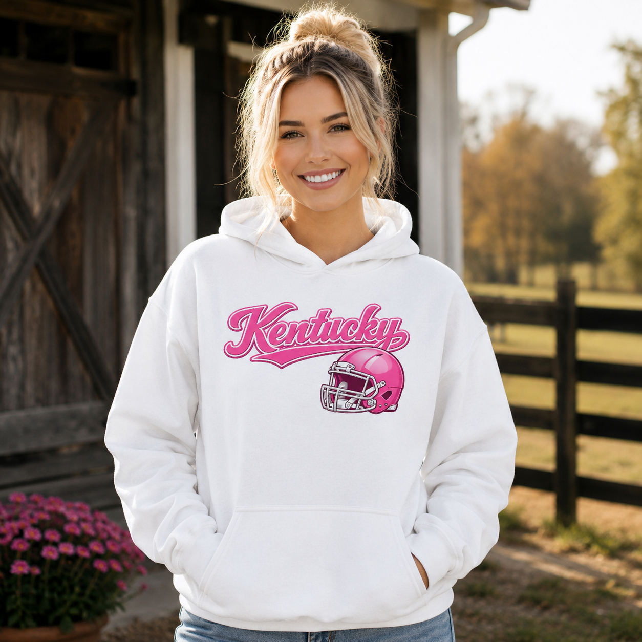 Kentucky Pink Script Helmet Hoodie | Minimal Sports Design | Classic Fleece Pullover