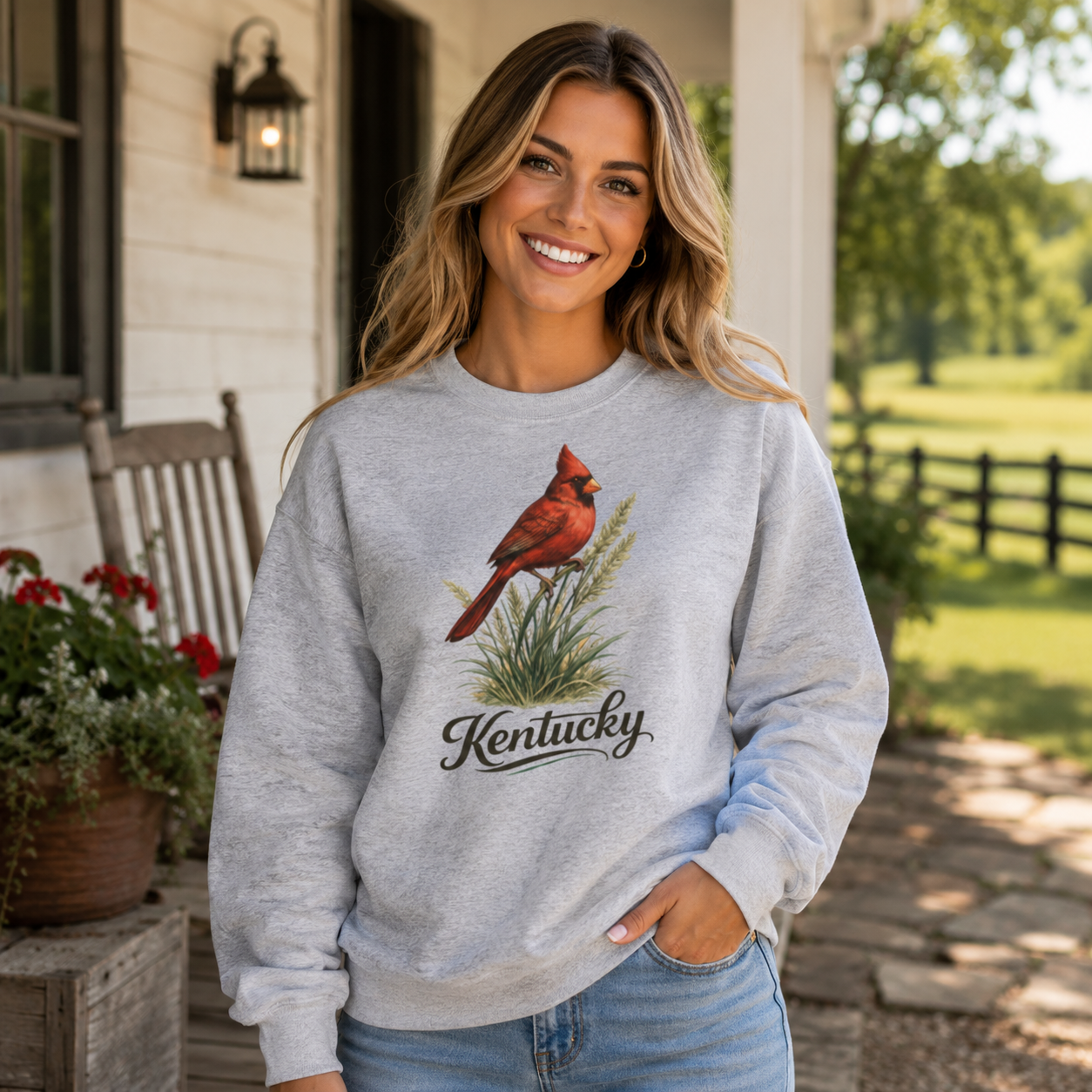 Kentucky Cardinal State Bird Sweatshirt | Bluegrass Perch Design | Unisex Pullover