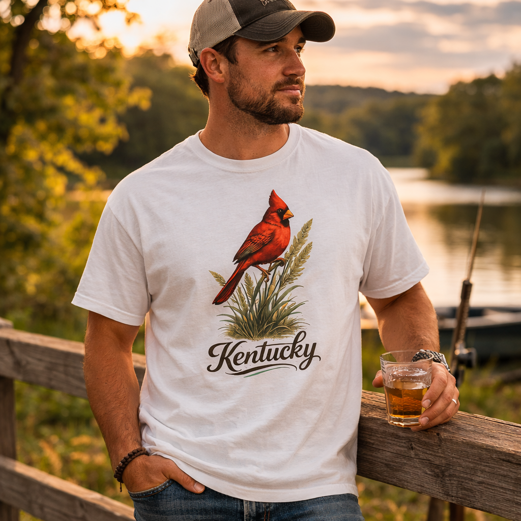 Kentucky Cardinal State Bird T-Shirt | Bluegrass Perch Design | Classic Cotton