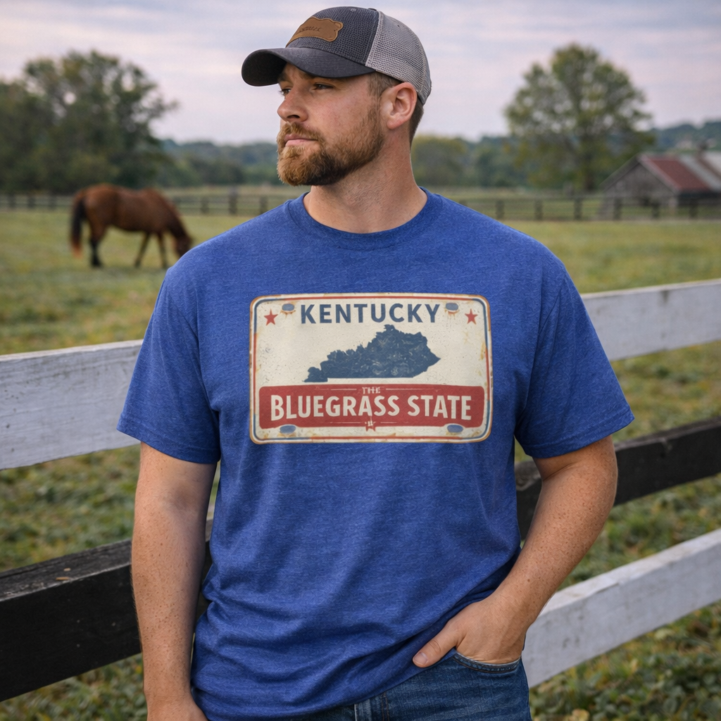 The Bluegrass State T-Shirt | Retro License Plate Design | Elite Tri-Blend
